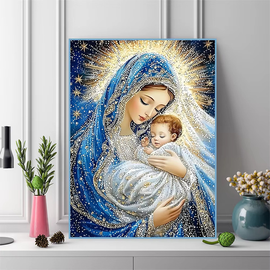 EverShine Diamantmalerei Porträt Frau Religion DIY Mosaik Set, Rund, Durchmesser: 30 cm - Bild 3