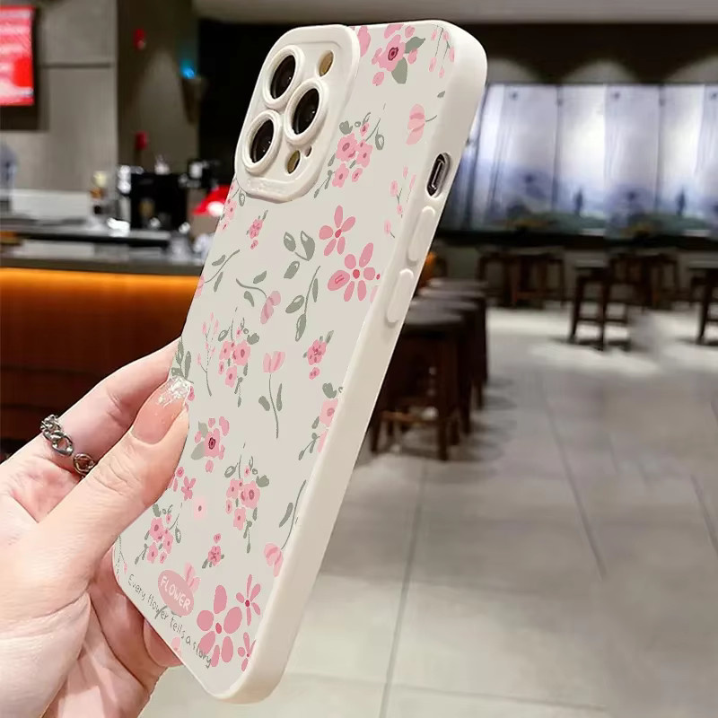 Apple iPhone Handyhülle aus Soft Silikon mit rosa Blumenzweig-Grafik in Pink und Multicolour - Bild 3
