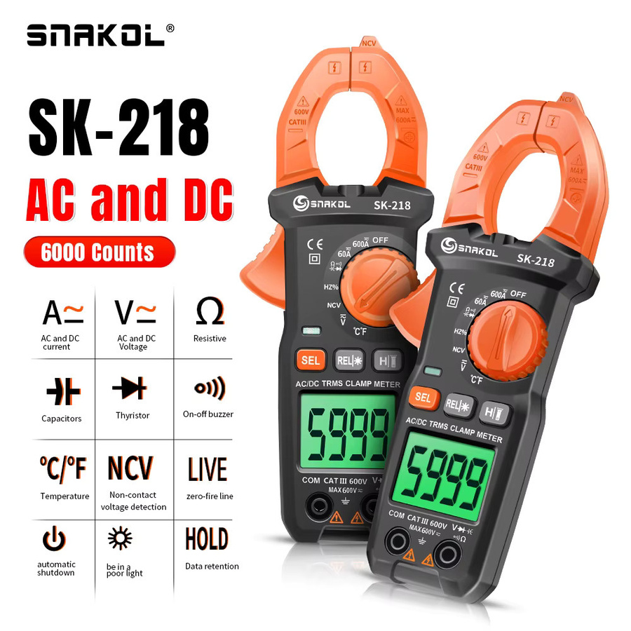 SNAKOL SK218 Digitalmultimeter Stromzangenmessgerät True RMS AC/DC Amperemeter in Orange - Bild 3