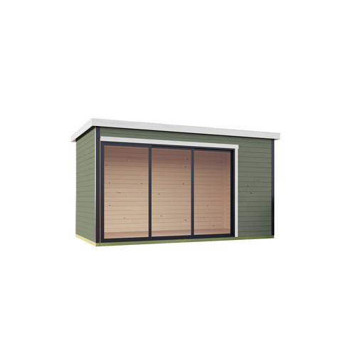 Lasita Gartenhaus Austin Blockbohlenhaus mit Flachdach in Grau-Grün lasiert, B/H/T: 439,6 x 239,4 x 259,6 cm - Bild 2