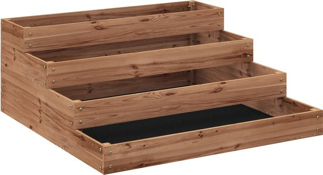 Outsunny Erhöhtes Blumenbeet aus Fichtenholz mit 4 Ebenen und Unkrautvlies, Dunkelbraun, B/T/H: 113 x 113 x 46 cm - Bild 1