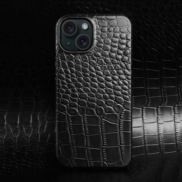 North Horizon Luxus Leder Handyhülle mit Krokodilmuster für iPhone 11 bis iPhone 17 Pro Max in Schwarz - Bild 1