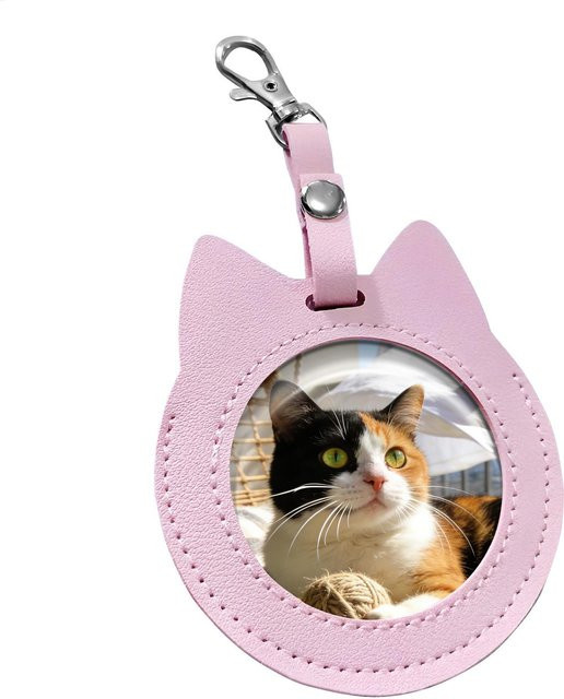 Katzenförmige runde Ausweishülle aus Leder in Pink für Anstecknadeln und Sammlerstücke - Bild 1