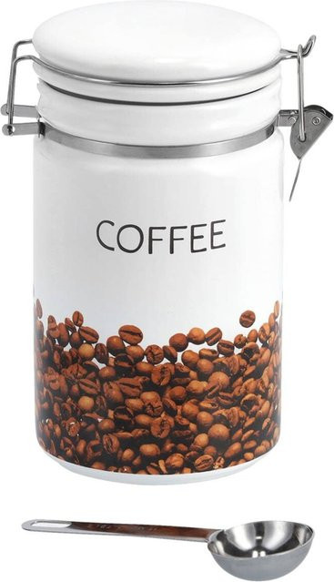 Zeller Kaffeedose aus Keramik mit Löffel in Weiß, B/H/T: 11 x 19,5 x 16 cm - Bild 1
