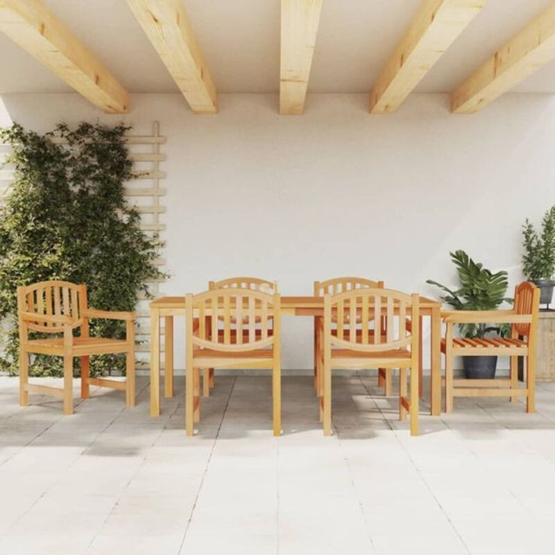 7-teilige Garten-Essgruppe aus Massivholz Teak in Braun von vidaxl im rustikalen Design - Bild 1