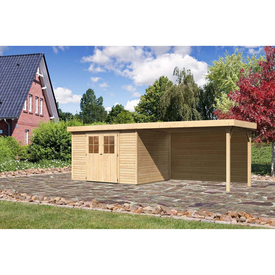 Karibu Holz-Gartenhaus Boras Natur mit Flachdach und modernem Design, Farbe: Braun, B/T/H: 298 x 242 x 211 cm - Bild 2
