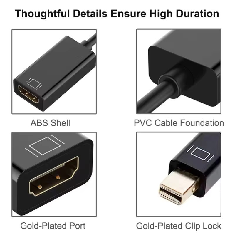 Mini DisplayPort auf HDMI Adapter Kabel für Apple MacBook Air Pro in Schwarz, 4K @ 30Hz Konverter - Bild 4
