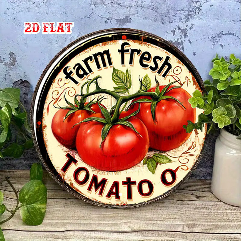 CIFBUY Vintage Metallschild Farm Fresh Tomato Rund mit floralem Design in Mehrfarbig - Bild 2