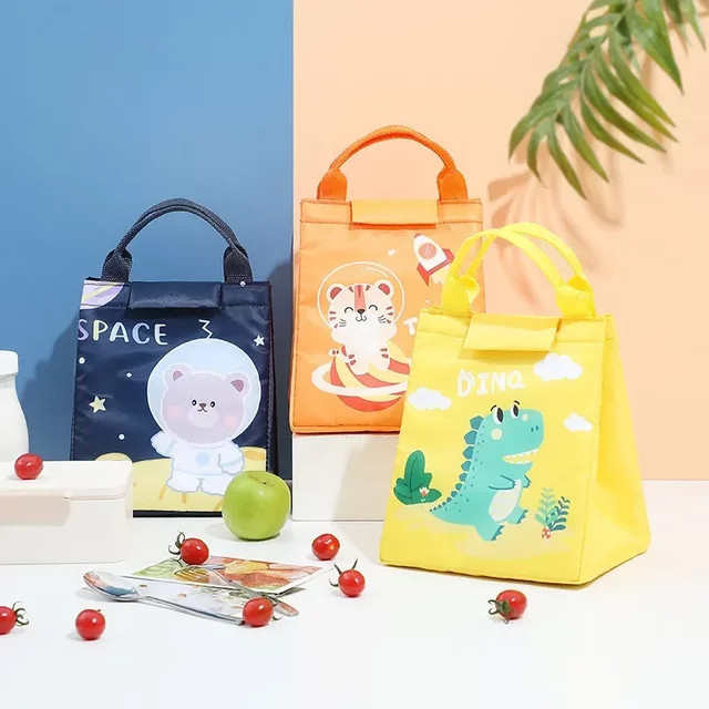 DANIVIVI Kinder Lunch Bag Thermo Tasche mit Cartoon-Design, isolierte Kühltasche für die Schule, Grau, B/H/T: 23,0 x 16,5 x 18,5 cm - Bild 1