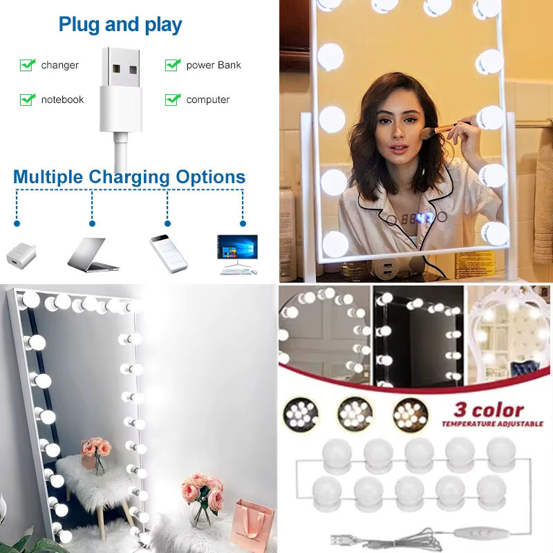 XIWANGFIRE Smarter LED-Schminkspiegel mit USB-Ladefunktion und dimmbarer Touch-Steuerung in Weiß - Bild 2
