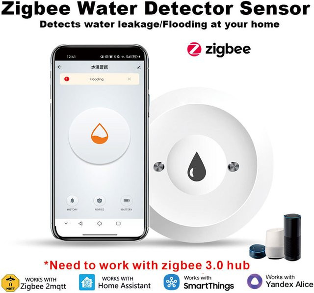 Tuya Zigbee Smart Leckdetektor Z2QM in Weiß mit App-Benachrichtigung zur Überlauferkennung - Bild 1