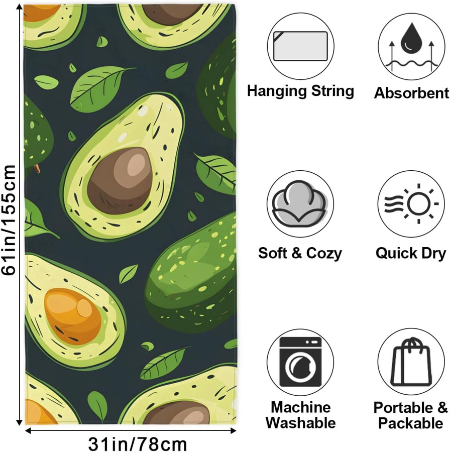 Schnelltrocknendes Mikrofaser-Strandtuch mit Avocado-Motiv, Breite: 40 cm, Höhe: 60 cm - Bild 3
