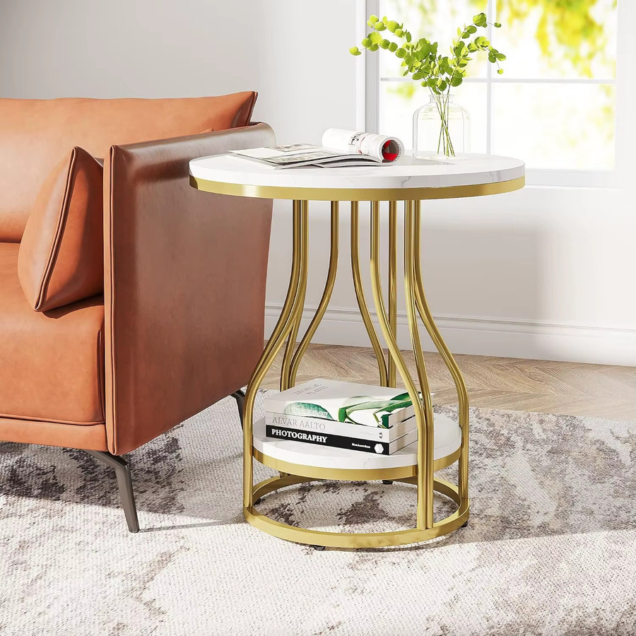 LITTLE TREE 2-stöckiger runder Beistelltisch in Weiß und Gold mit Metallrahmen für dein Wohnzimmer - Bild 4