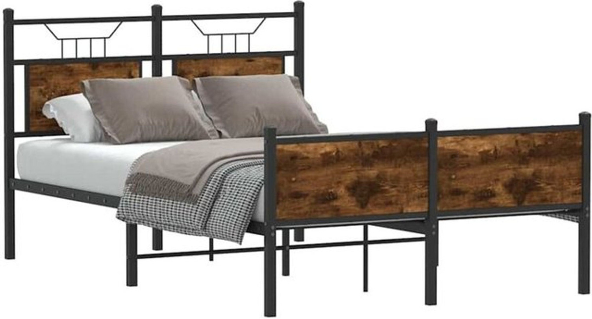 Bettgestell ohne Matratze von Vidaxl in Räuchereiche Braun aus Holzwerkstoff und Metall im Industrial Design, B/T: 120 x 190 cm - Bild 1