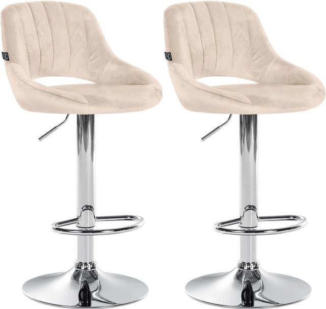 DELUKE 2er Set Barhocker SEGAD aus Samt in Creme mit silbernem Gestell, B/T/H: 47 x 48 x 85 cm - Bild 1