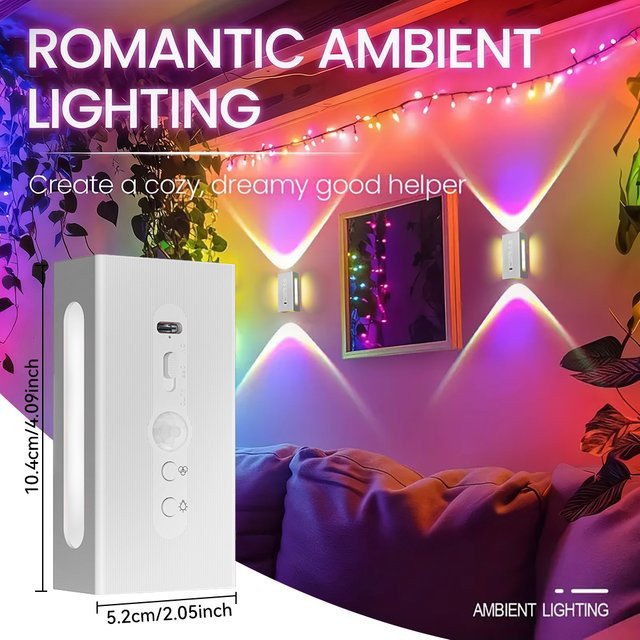 Intelligentes RGB-Sensor-Nachtlicht mit Bewegungssensor und magnetischer Wandmontage, USB wiederaufladbare LED-Atmosphärenlampe in Multicolour für Schlafzimmer und Flur - Bild 1