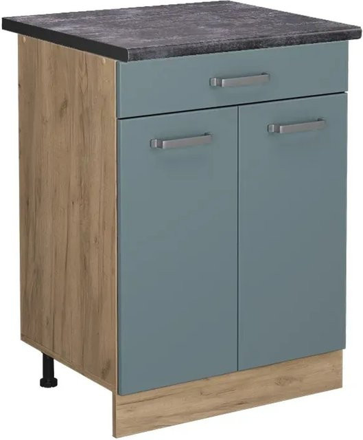 Vicco Küchenunterschrank R-Line in Blau-Grau und Eiche mit Schubladen und Türen, B/T/H: 60 x 26,03 x 81,6 cm - Bild 1