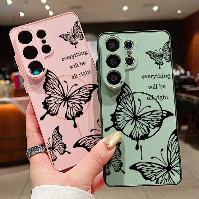 Magnetische Handyhülle mit Schmetterlingsmuster für Samsung Galaxy S25 S26 Ultra S24 S23 FE A56 A37 A16 A55 A15 A36 A54 in Pink - Bild 1