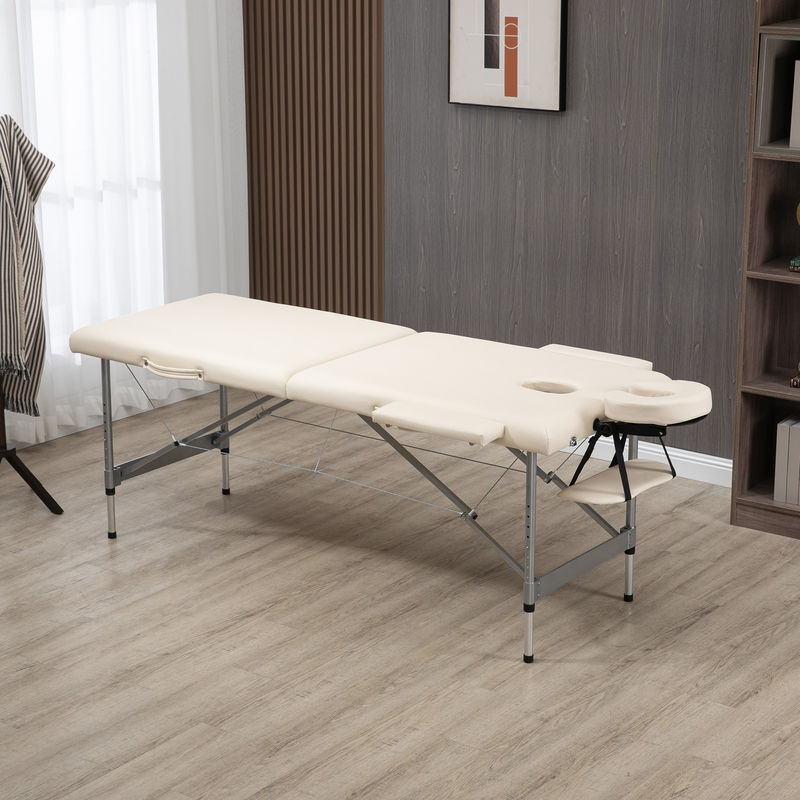HOMCOM Massageliege mit 7 Zonen, klappbarer Massagetisch aus Aluminium und Kunstleder mit Kopfstütze und Armlehnen, höhenverstellbar, Beige - Bild 2