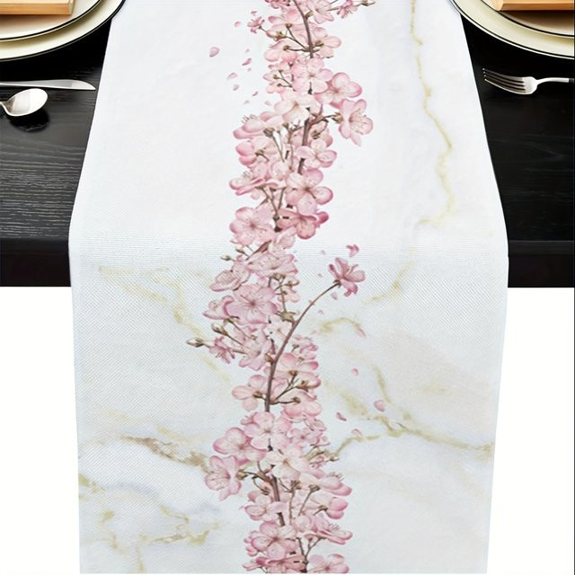 VIKAMA Tischläufer mit Marmor-Kirschblüten-Design in Mehrfarbig, Rechteckig, Breite: 90 cm, Tiefe: 33 cm - Bild 1