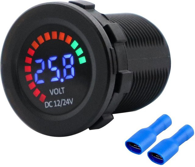 Kkmoon Digitales LED Voltmeter 12/24V mit Niederspannungs-Summeralarm in Schwarz und wasserdichter Ausführung - Bild 1