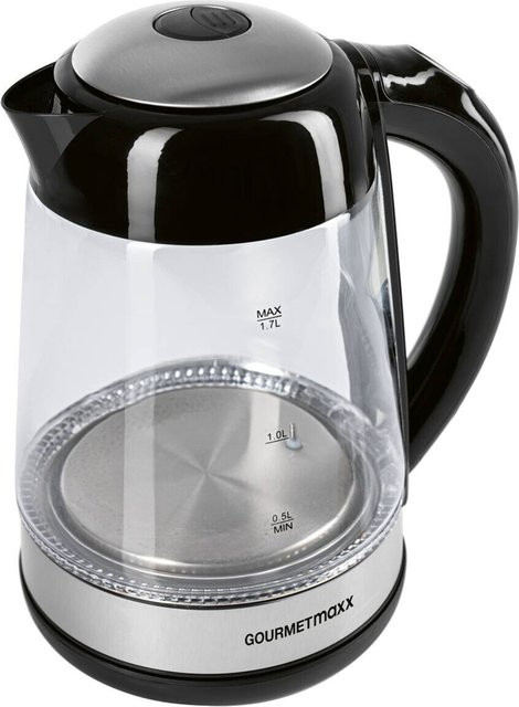 GOURMETmaxx Glas-Wasserkocher mit LED-Farbwechsel und Edelstahl in Schwarz, 1,7 l - Bild 1
