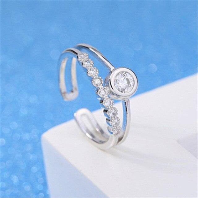 Ring Doppel Schichten Intarsien, Zirkon, grau, Damen, verstellbar - Bild 1