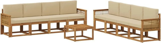 vidaXL Outdoor-Sofagarnitur aus Akazienholz mit 9-teiligem Set in Natur und Beige mit UV-beständigen Polyester-Kissen - Bild 1