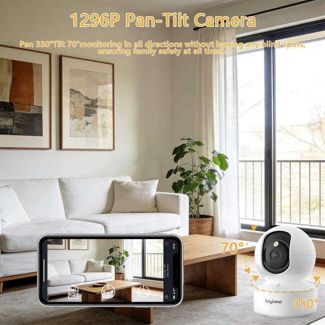 Boykeep 4MP Haustierkamera mit App-Steuerung, 5G/2,4GHz WLAN Innen-Sicherheits-Babykamera mit 360 Grad Schwenk- und Neigefunktion, 2-Wege-Audio und Nachtsicht, Weiß - Bild 1