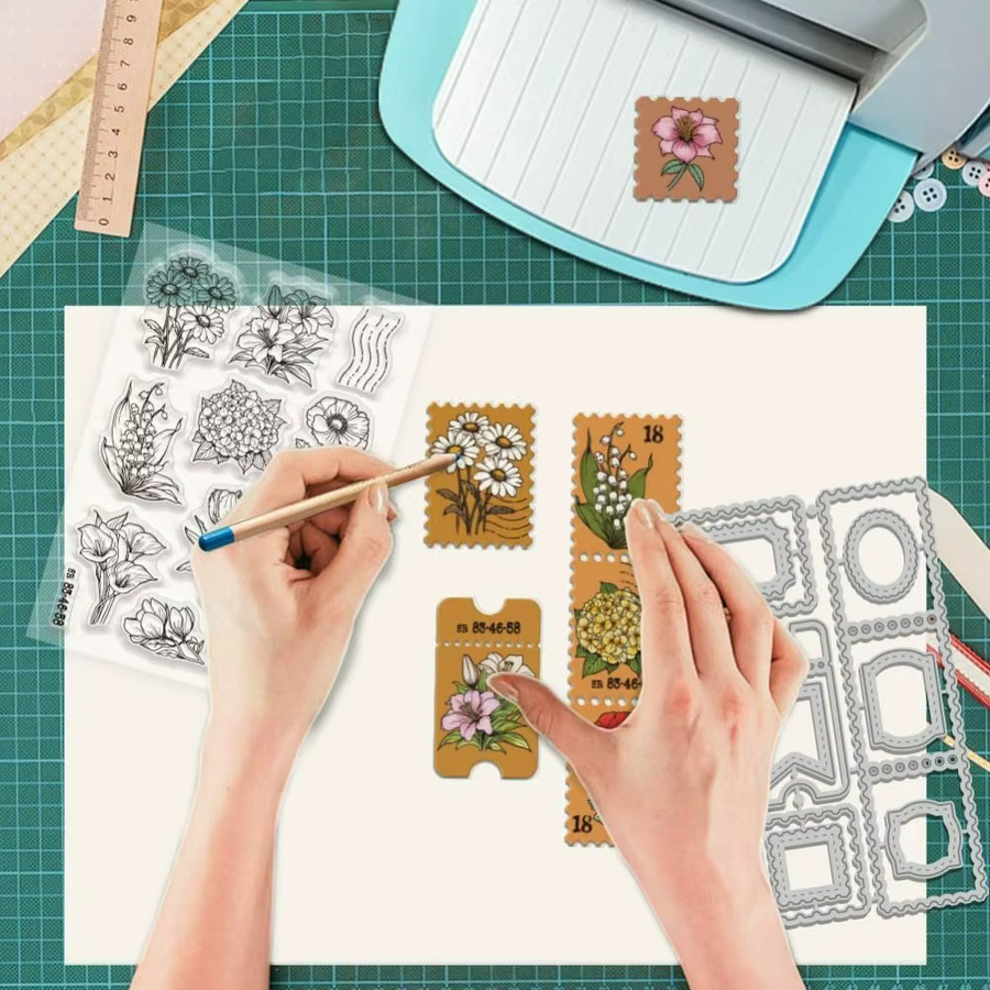 Transparentes Blumen-Stempel-Set mit Stanzformen für Kartenherstellung, Tulpen und Gänseblümchen aus Kunststoff - Bild 2