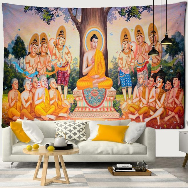 Indischer Buddha Wandteppich von Binchi Outdoor Equipment, dekorativer Boho Wandbehang aus Polyester, Mehrfarbig, Breite: 95 cm, Höhe: 70 cm - Bild 1