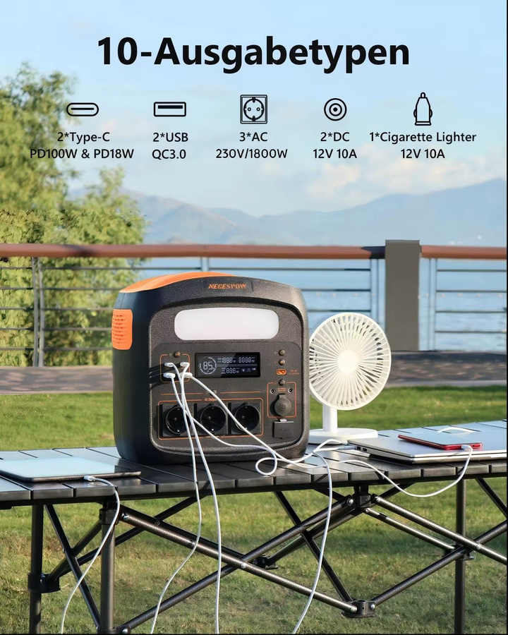 Newsmy N1200 Tragbare Powerstation 1800W mit 1024Wh LiFePO4-Batterie, USV-Funktion, 230V AC-Ausgang und 100W PD-Schnellladung, Schwarz - Bild 2