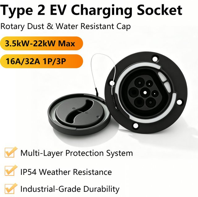 SUSUTOO Typ 2 EV-Eingangssteckdose Schwarz, 16A-32A 1P 3-Phasen IEC 62196-2 Versiegelter Ladeanschluss Ersatzadapter für Elektrofahrzeuge - Bild 1