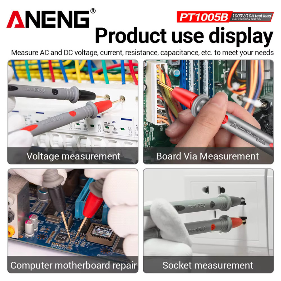 ANENG 3er-Set Universal-Nadelmessleitungen für Digitalmultimeter PT1005B, 1000V 10A, Farbe: Rot - Bild 5