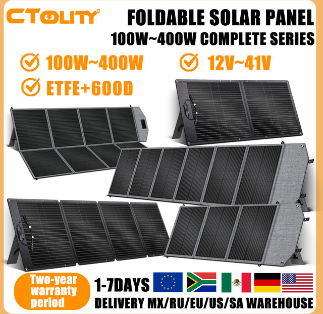 CTOLITY Tragbares faltbares Solarpanel in Schwarz mit 100W-400W Leistung für Camping und Wohnmobil-Stromversorgung - Bild 1