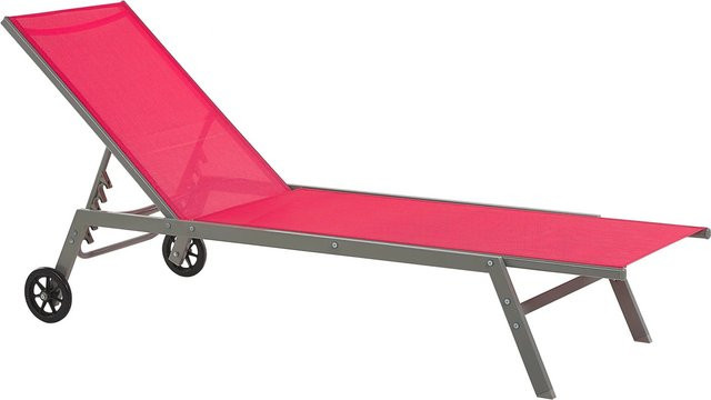 Beliani Gartenliege in Rot und Schwarz mit verstellbarer Kopfstütze und Rollen, B/T/H: 198 x 64 x 96 cm - Bild 1