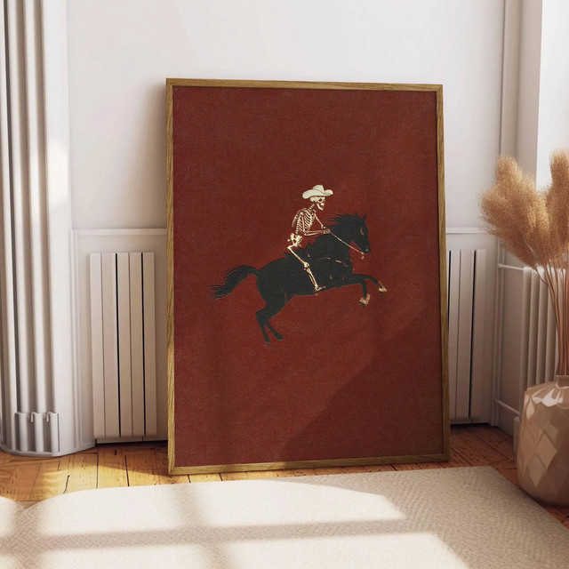 Retro Western Wanddekoration SHENCHEN Skelett Cowboy und Bucking Bronco Poster im Gothic Stil - Bild 1