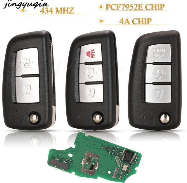 Jingyuqin Fernbedienungs-Autoschlüsselanhänger mit 2/3 Tasten, 433 MHz 4A Pcf7952E für Nissan Sylphy Bluebird Qashqai Kicks Tilda X-Trail, Schwarz - Bild 1