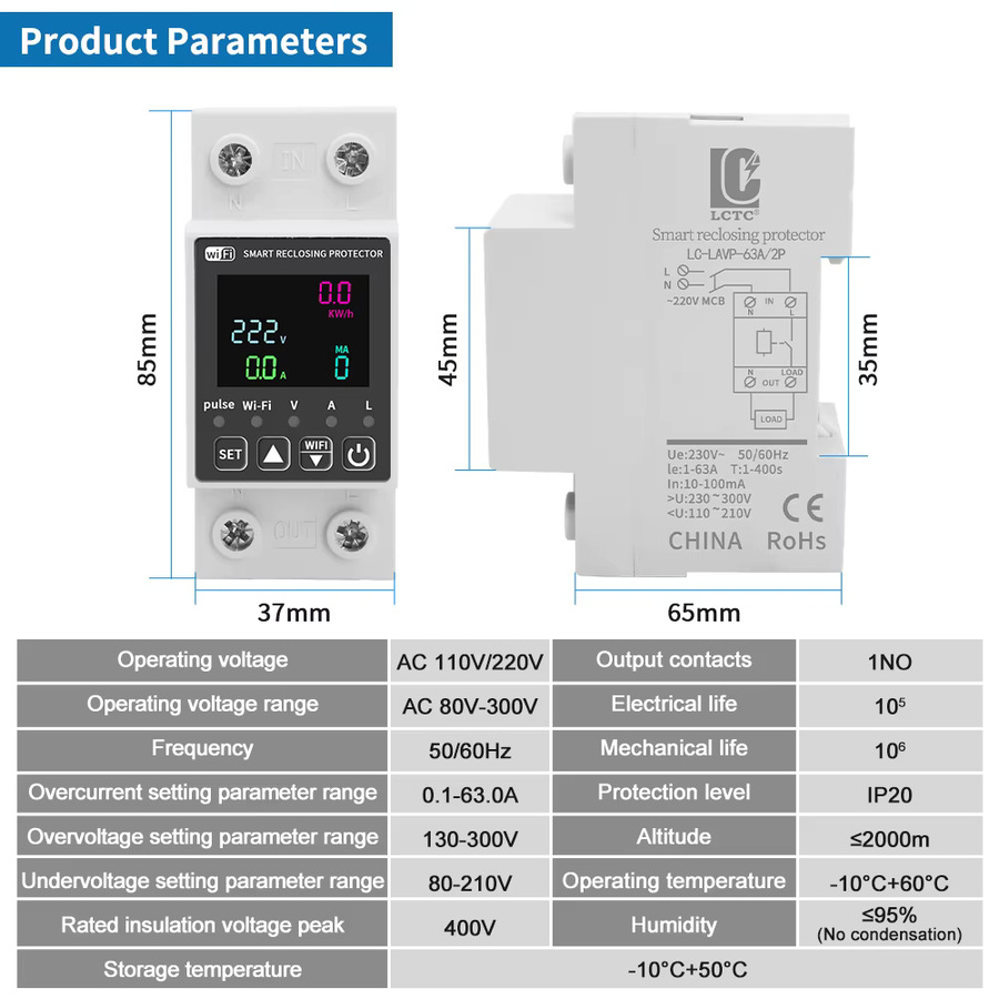 Tuya WiFi Intelligentes 10-in-1 AC-Energiemessgerät mit Digitaldisplay und App-Steuerung, Voltmeter und Strommessgerät in Weiß, DIN-Montage - Bild 2