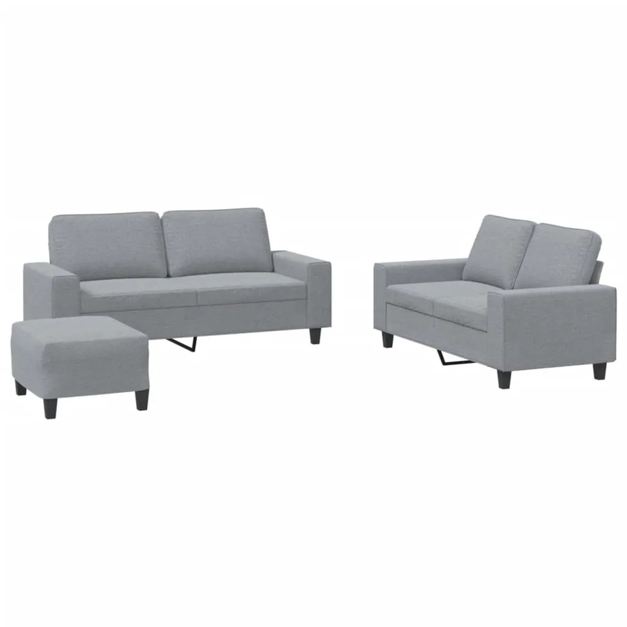 vidaXL 3-teilige Sofagarnitur modern in Hellgrau mit Stoffbezug und passendem Ottoman - Bild 2