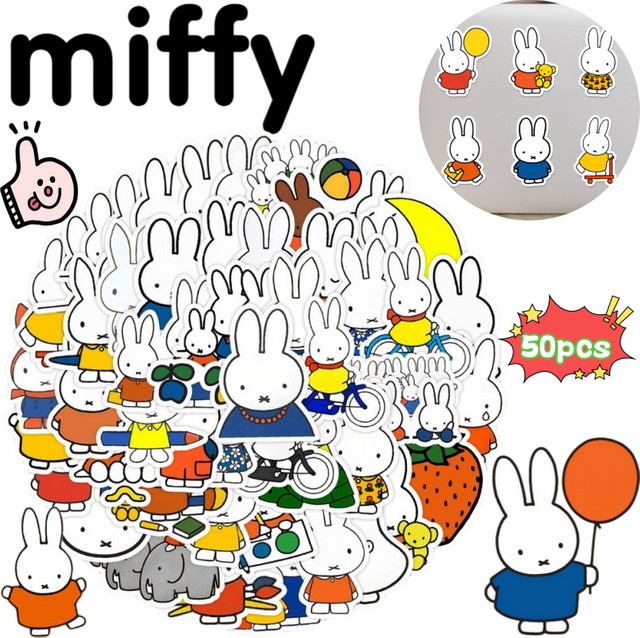 Miffy Kaninchen Aufkleber Set mit 50 wasserfesten Motiv-Stickern in Mehrfarben aus Papier zur Dekoration von Handyhüllen und Schreibtisch - Bild 1