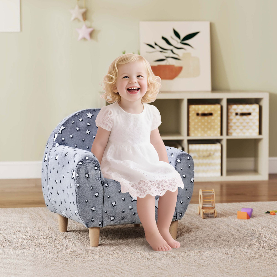 AIYAPLAY Kindersternensofa aus weichem Samt mit leuchtenden Sternen in Grau von Aosom - Bild 2