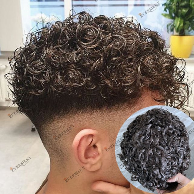 Eversilky Herren-Toupet, lockiges Echthaar, schwarz/braun - Bild 1