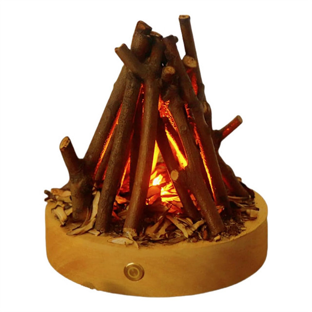 AB51 Fake Bonfire Nachtlicht mit weißem Rauschen, USB wiederaufladbare flammenlose Feuerlampe mit 3 Modi - Bild 1