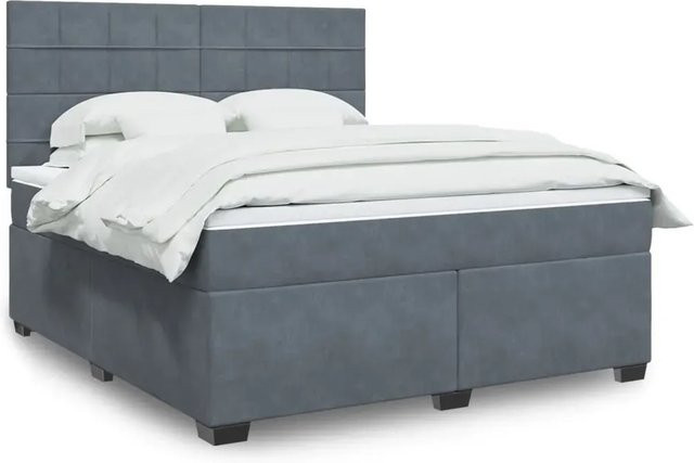 vidaXL Boxspringbett mit Matratze Dunkelgrau aus Samt mit USB-Ladeport und Unterbettbeleuchtung B/T: 180 x 200 cm - Bild 1