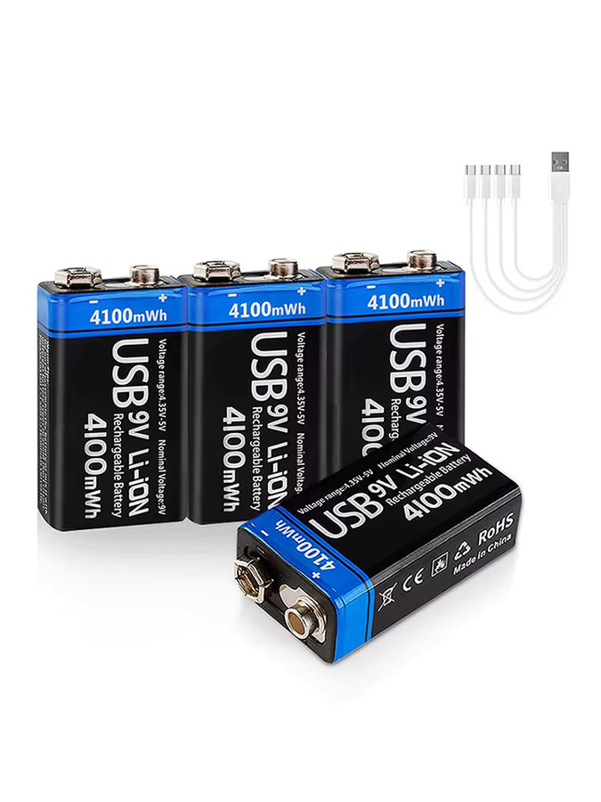 Kuugro 9V Li-Ionen-Batterie 4100mWh mit USB-C Anschluss, wiederaufladbare 6F22 Blockbatterie in Schwarz für RC-Helikopter, Multimeter und Spielzeug - Bild 7