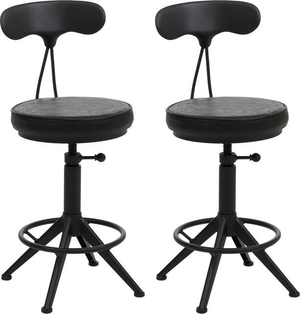 2er-Set MCW Barhocker O84 Industrial Drehhocker aus Kunstleder und Metall in Schwarz - Bild 1
