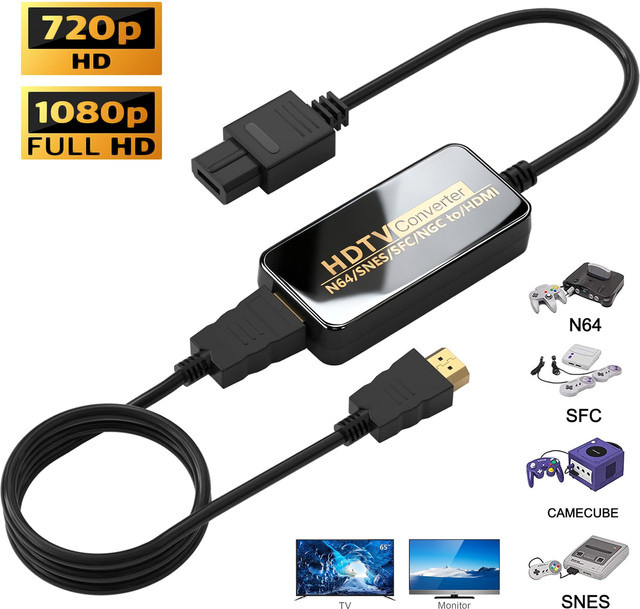 HDMI N64 Video Spiel Konverter für Nintendo N64, SNES und SFC in Schwarz für 1080P HD TV - Bild 1