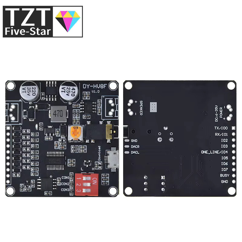 TZT MP3 Musik-Player Modul DY-HV8F mit Micro SD Karten-Unterstützung für Arduino, Schwarz - Bild 2