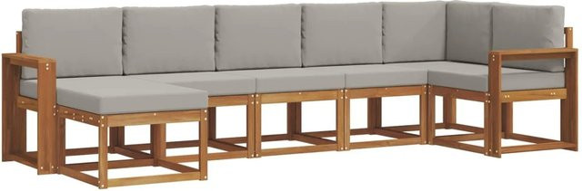 vidaXL Outdoor-Sofagarnitur 7-teilig aus massivem Akazienholz in Braun und Hellgrau mit L-Form und Kissen - Bild 1